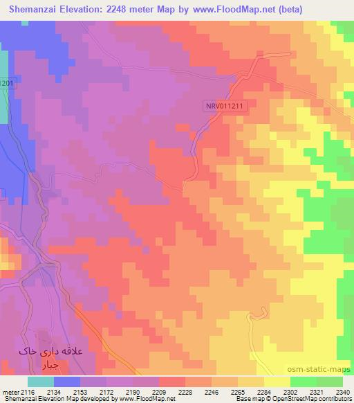 Shemanzai,Afghanistan Elevation Map
