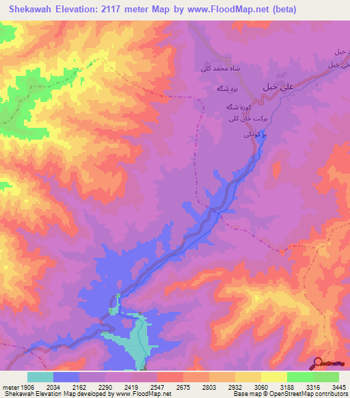 Shekawah,Afghanistan Elevation Map