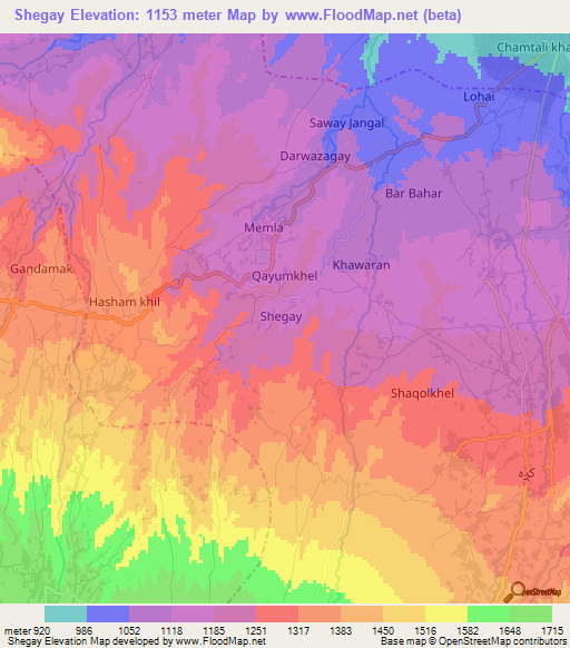Shegay,Afghanistan Elevation Map