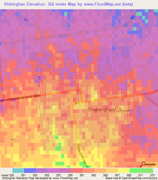 Shibirghan,Afghanistan Elevation Map