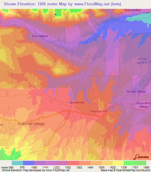 Showe,Afghanistan Elevation Map