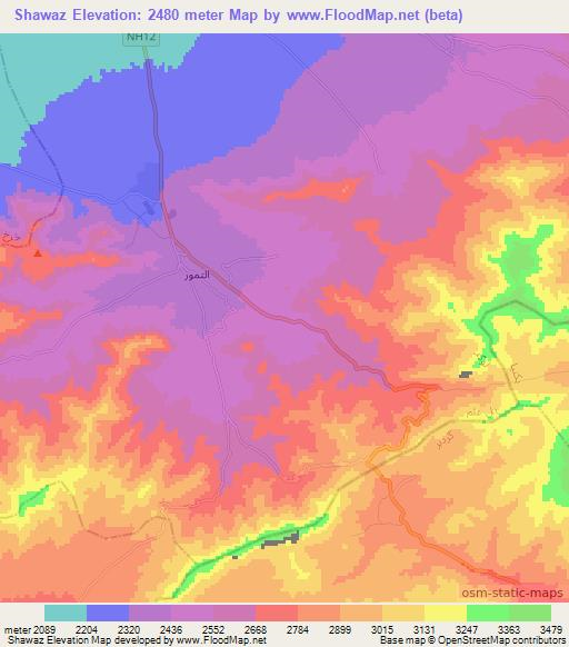 Shawaz,Afghanistan Elevation Map