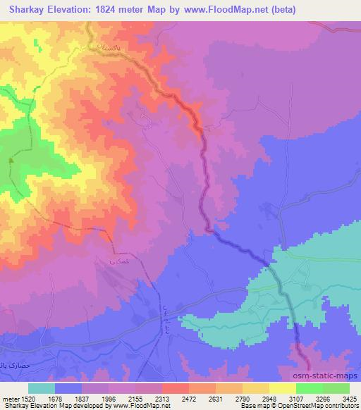 Sharkay,Afghanistan Elevation Map
