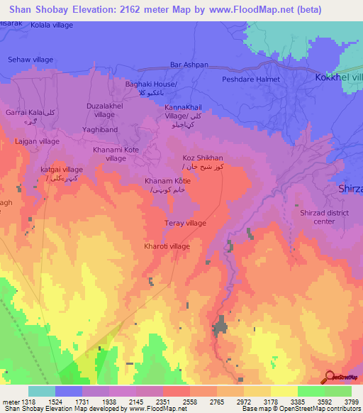 Shan Shobay,Afghanistan Elevation Map