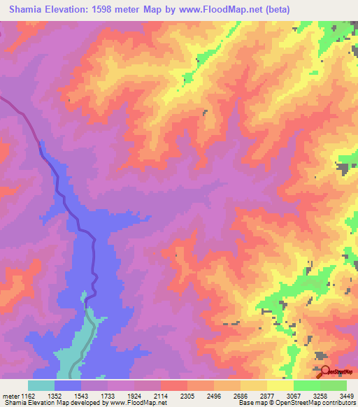 Shamia,Afghanistan Elevation Map