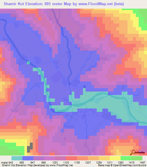 Shamir Kot,Afghanistan Elevation Map