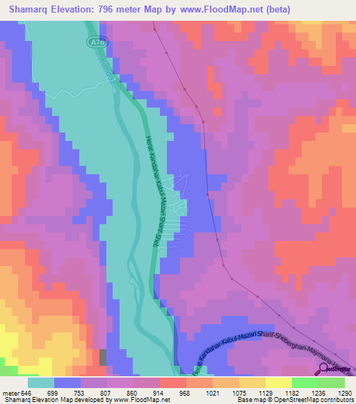 Shamarq,Afghanistan Elevation Map