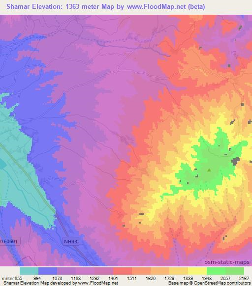 Shamar,Afghanistan Elevation Map