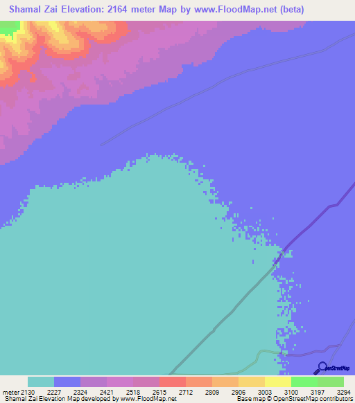 Shamal Zai,Afghanistan Elevation Map