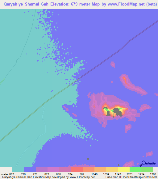 Qaryah-ye Shamal Gah,Afghanistan Elevation Map