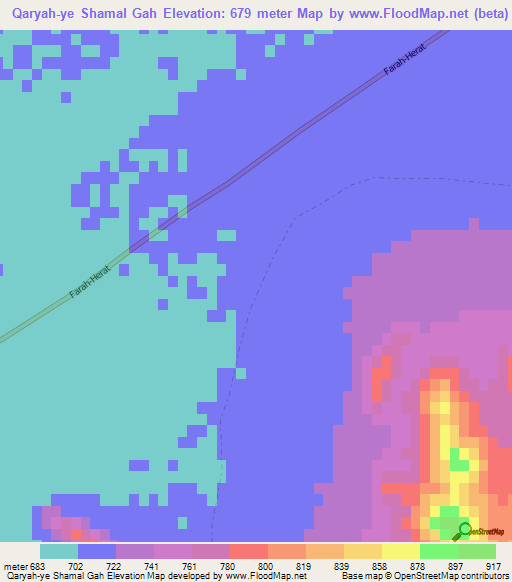 Qaryah-ye Shamal Gah,Afghanistan Elevation Map