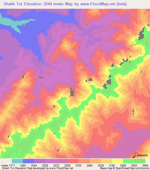 Shakh Tut,Afghanistan Elevation Map