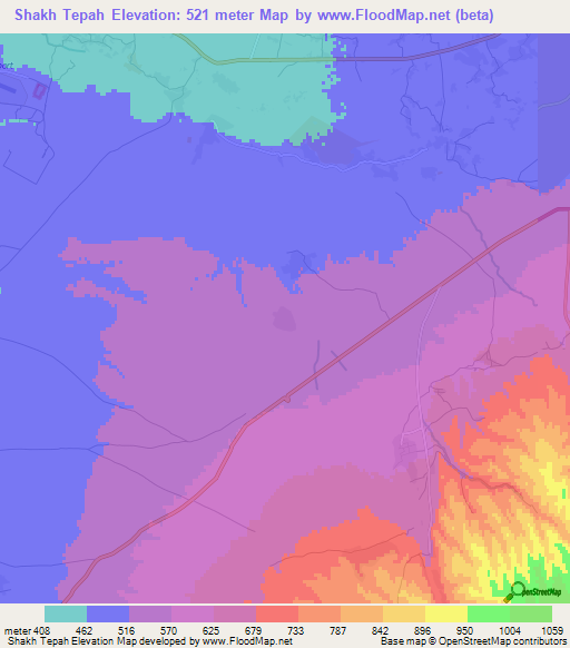 Shakh Tepah,Afghanistan Elevation Map