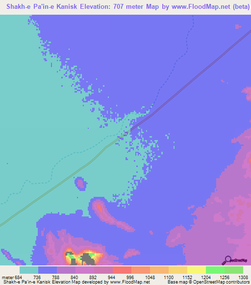 Shakh-e Pa'in-e Kanisk,Afghanistan Elevation Map