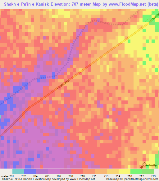 Shakh-e Pa'in-e Kanisk,Afghanistan Elevation Map