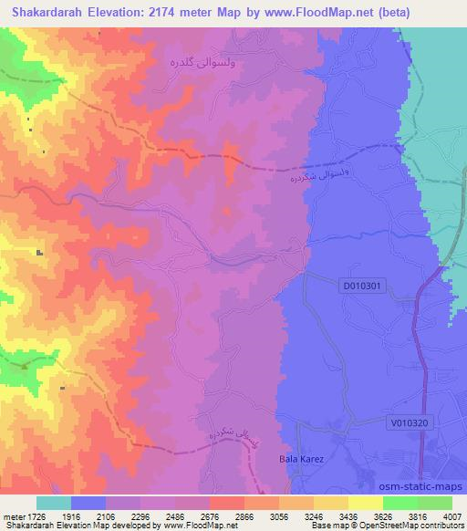 Shakardarah,Afghanistan Elevation Map