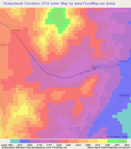 Shakardarah,Afghanistan Elevation Map