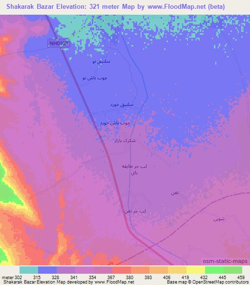Shakarak Bazar,Afghanistan Elevation Map