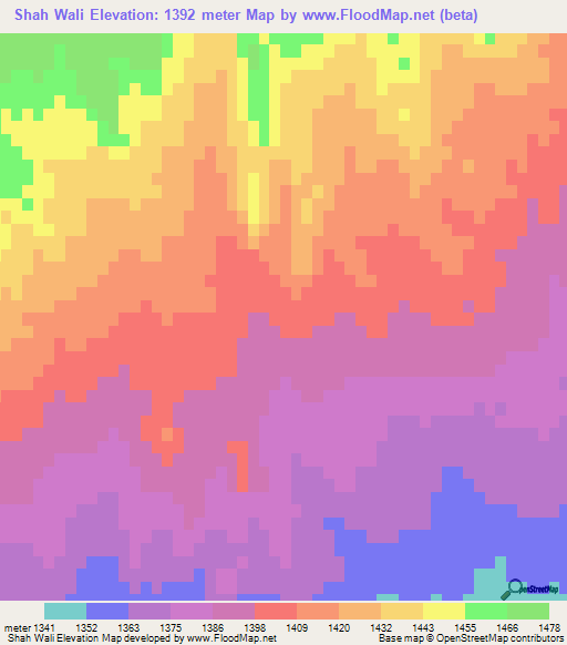 Shah Wali,Afghanistan Elevation Map