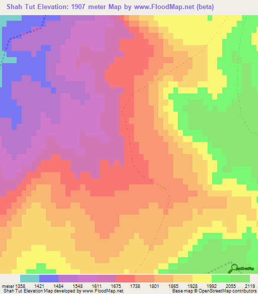 Shah Tut,Afghanistan Elevation Map