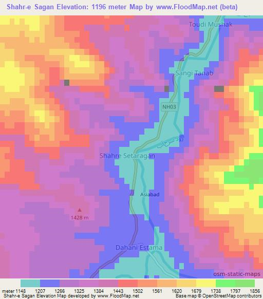Shahr-e Sagan,Afghanistan Elevation Map
