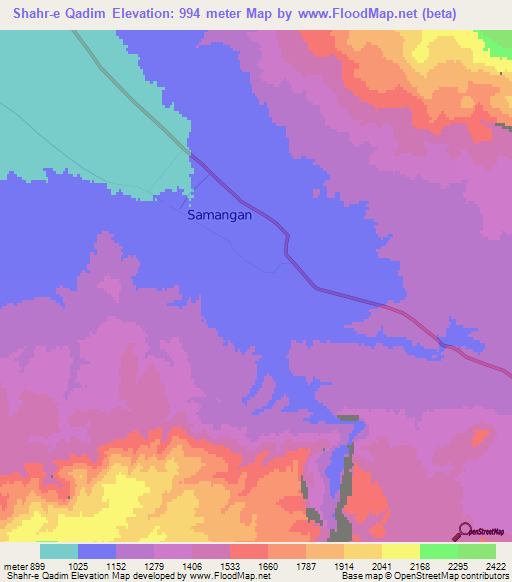 Shahr-e Qadim,Afghanistan Elevation Map