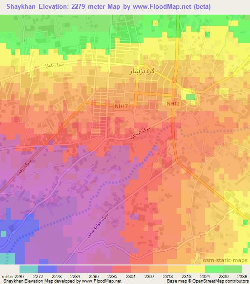 Shaykhan,Afghanistan Elevation Map