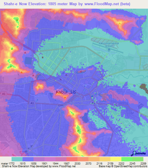 Shahr-e Now,Afghanistan Elevation Map