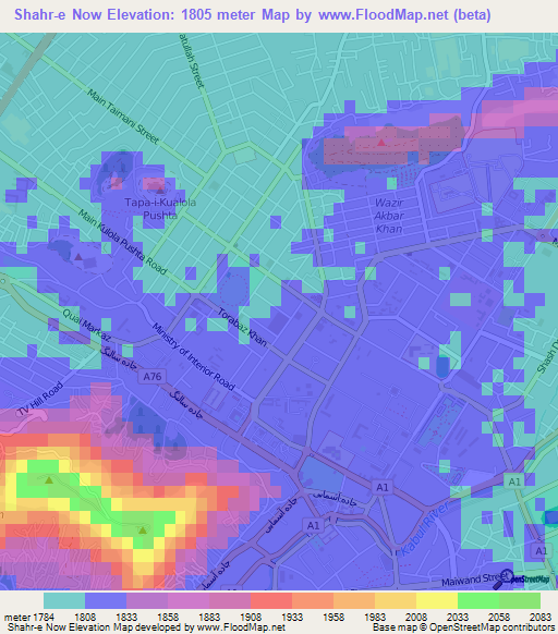 Shahr-e Now,Afghanistan Elevation Map