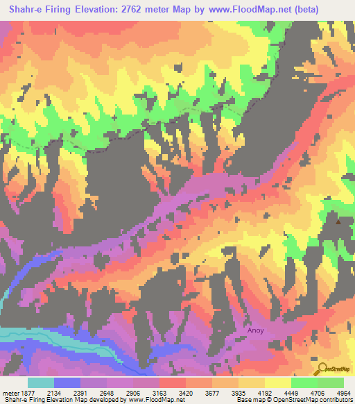 Shahr-e Firing,Afghanistan Elevation Map