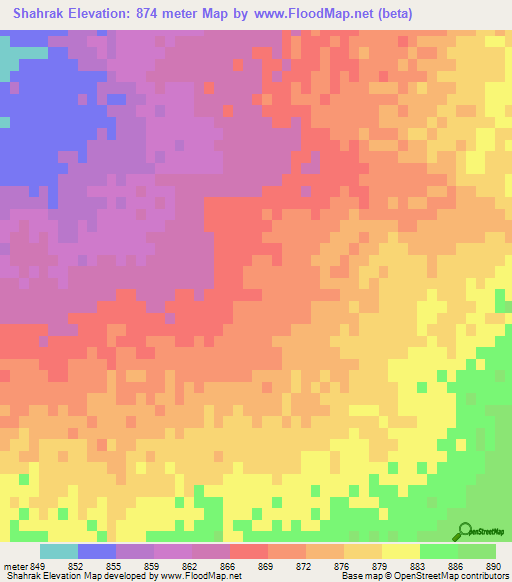 Shahrak,Afghanistan Elevation Map