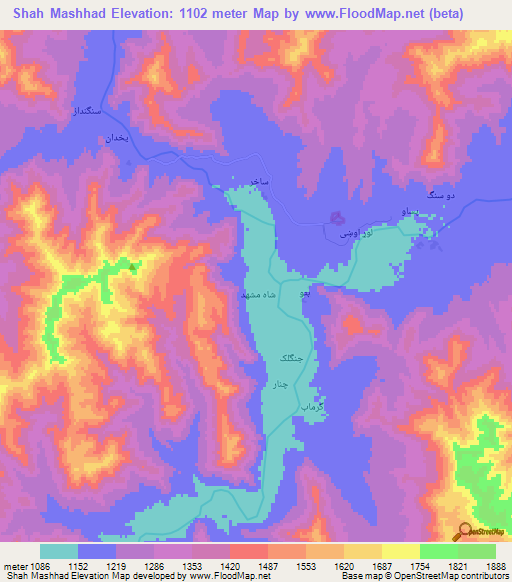 Shah Mashhad,Afghanistan Elevation Map