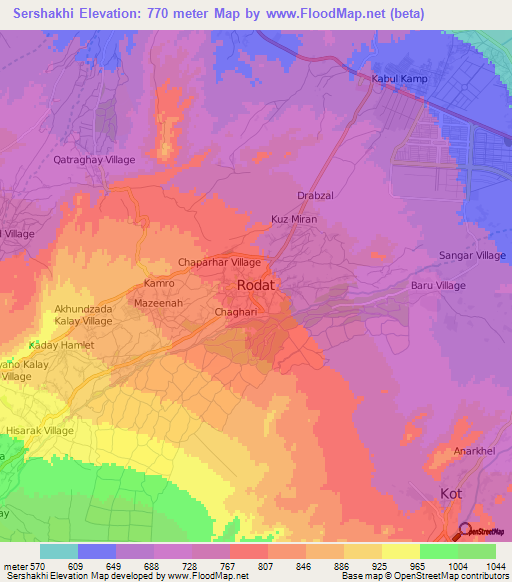 Sershakhi,Afghanistan Elevation Map