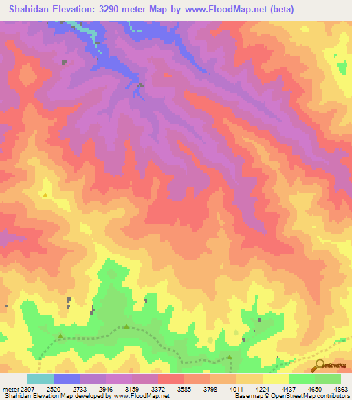Shahidan,Afghanistan Elevation Map