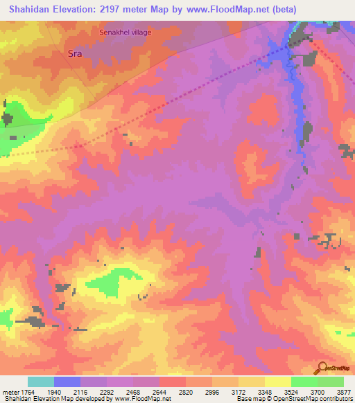 Shahidan,Afghanistan Elevation Map
