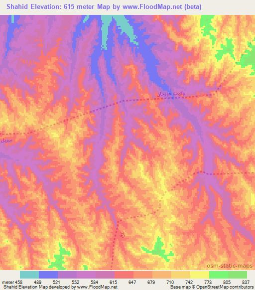 Shahid,Afghanistan Elevation Map