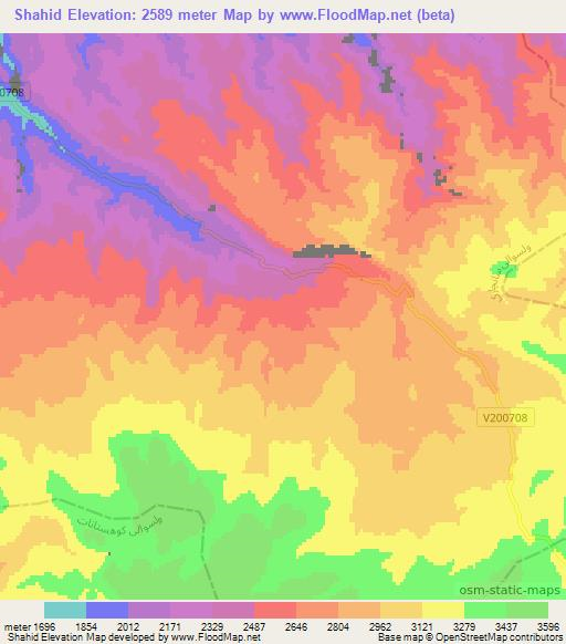 Shahid,Afghanistan Elevation Map
