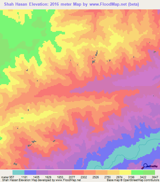 Shah Hasan,Afghanistan Elevation Map