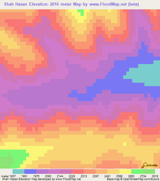 Shah Hasan,Afghanistan Elevation Map