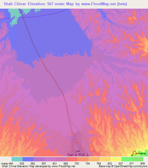 Shah Chinar,Afghanistan Elevation Map