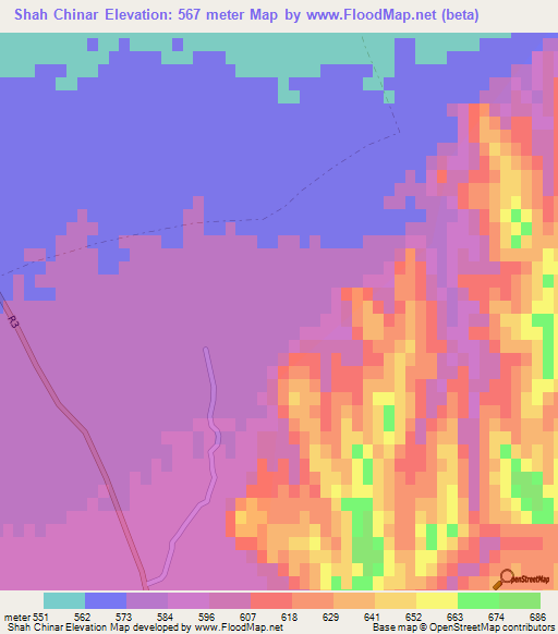 Shah Chinar,Afghanistan Elevation Map