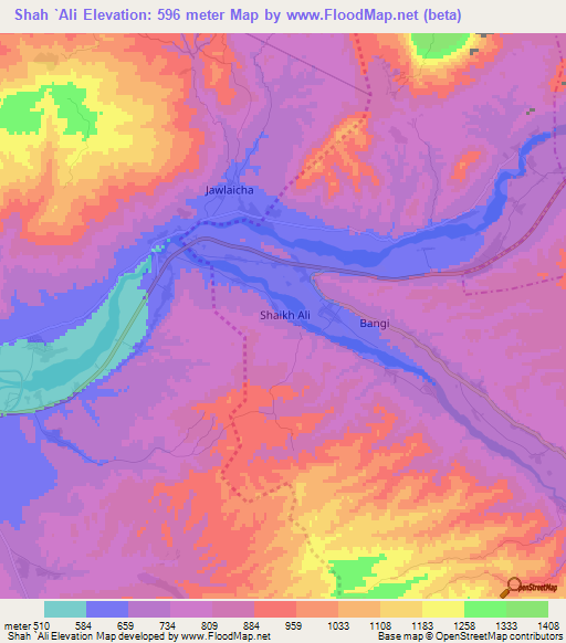 Shah `Ali,Afghanistan Elevation Map