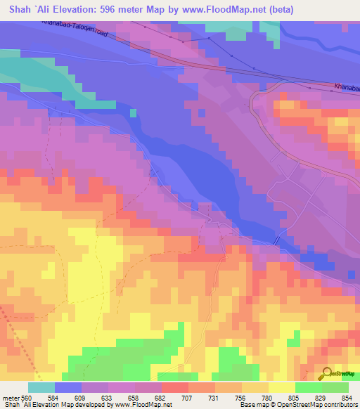Shah `Ali,Afghanistan Elevation Map
