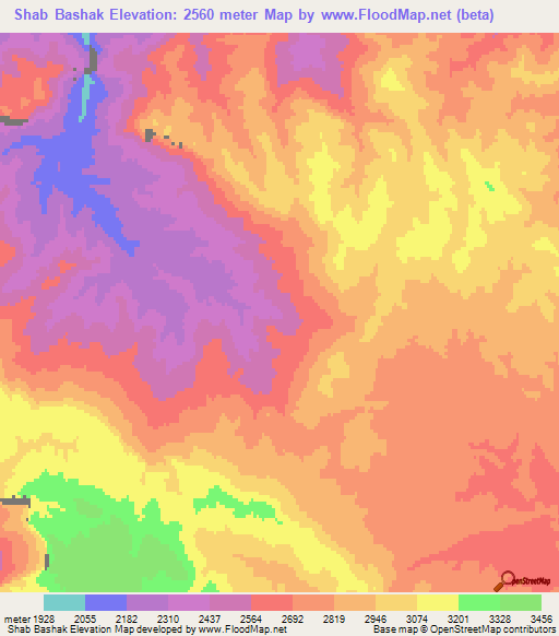 Shab Bashak,Afghanistan Elevation Map
