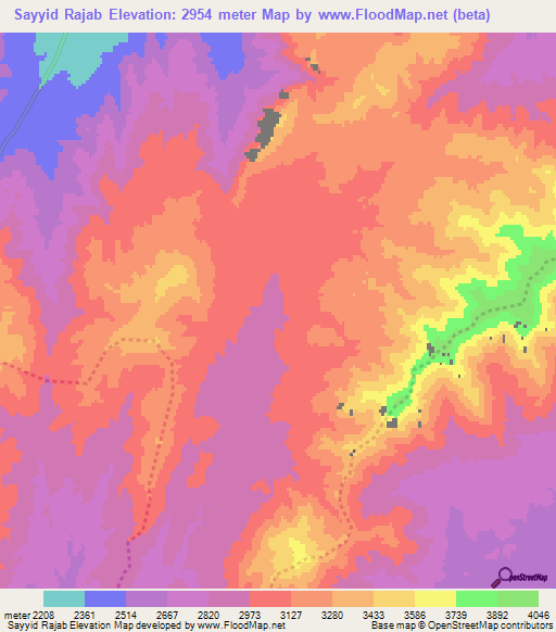 Sayyid Rajab,Afghanistan Elevation Map