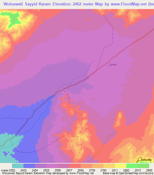 Woluswali Sayyid Karam,Afghanistan Elevation Map