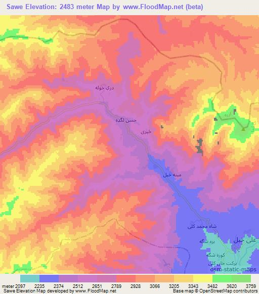 Sawe,Afghanistan Elevation Map