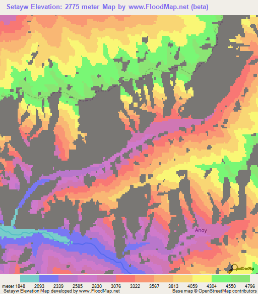 Setayw,Afghanistan Elevation Map