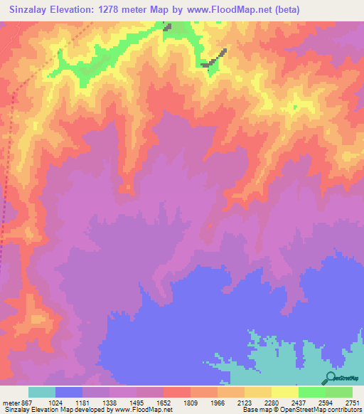 Sinzalay,Afghanistan Elevation Map
