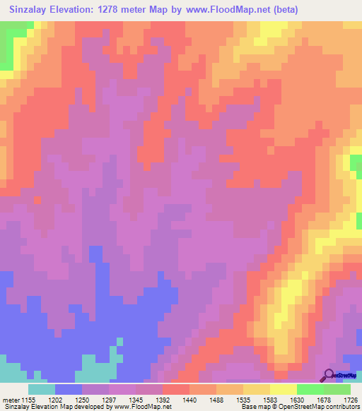 Sinzalay,Afghanistan Elevation Map